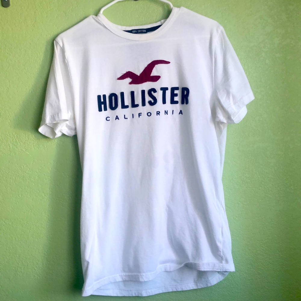 White tee. Hollister brand, medium, 100% cotton.